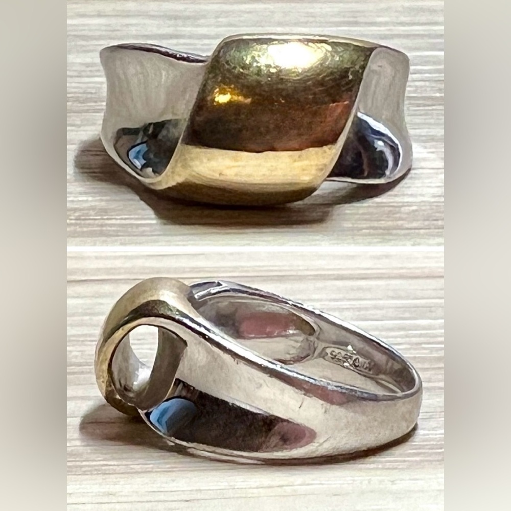 Designer Pranda CNA Sterling Silver & Gold Modernist Ribbon Ring, Size 8, 7.5G